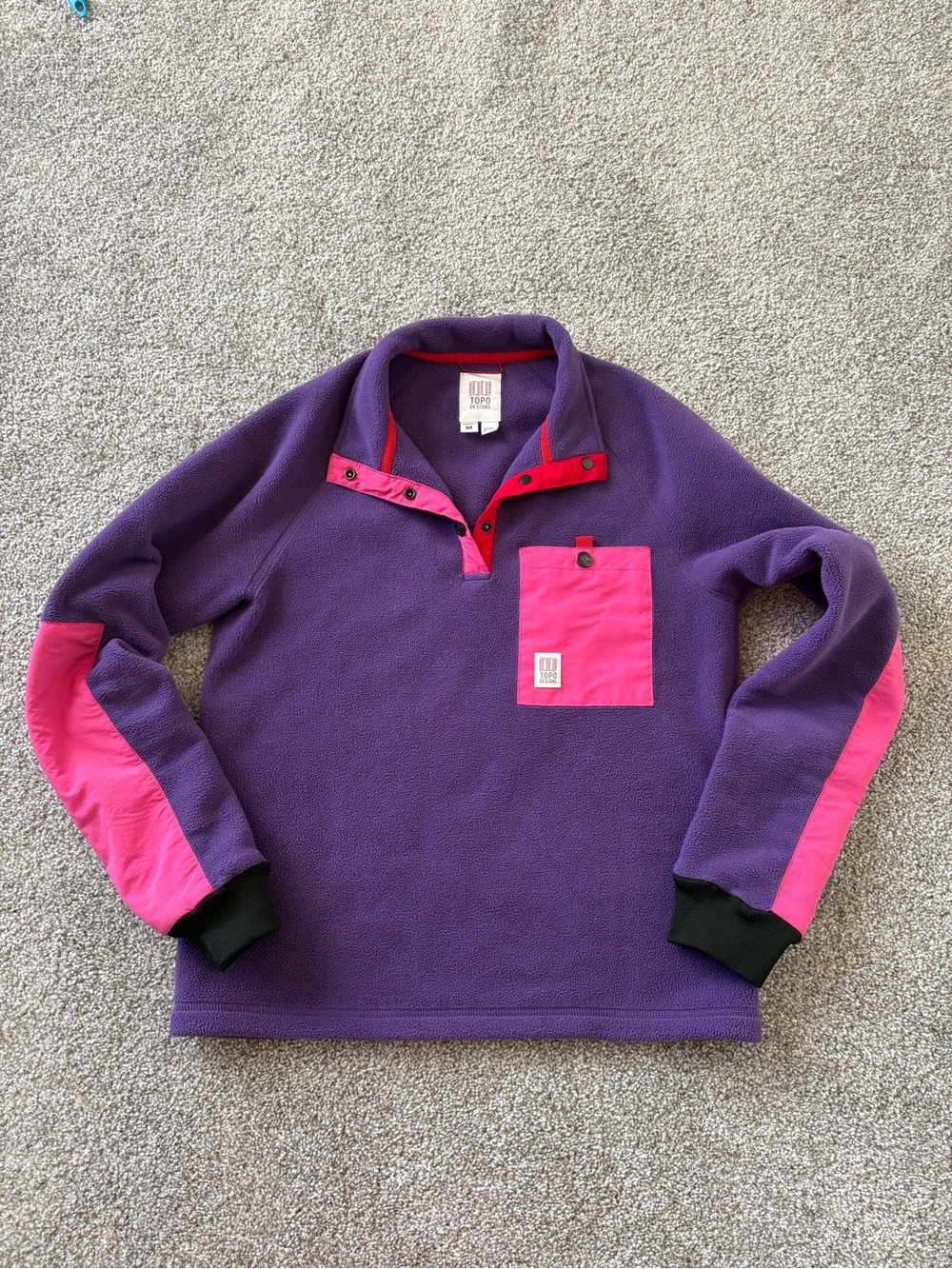 Topo Designs Purple Fleece Pullover with Pink Accents